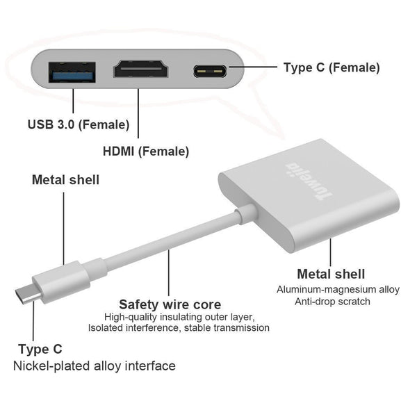  Qidoou Adaptador USB C a HDMI, adaptador USB tipo C convertidor  AV multipuerto con salida HDMI 4K, puerto USB 3.0 y puerto de carga USB-C  compatible con : Electrónica