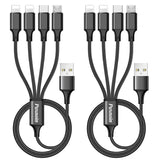 Cable Multiple 4 en 1 Lightning, USB C, Micro USB de 4 PIES (Paquete de 2)