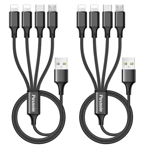 Cable de carga múltiple USB C de 10 pies, cable de carga múltiple 5 en 1,  cable de carga múltiple USB C trenzado con conector Lightning/tipo C/Micro