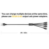 Cable Multiple 4 en 1 Lightning, USB C, Micro USB de 4 PIES (Paquete de 2)