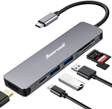 Adaptador multipuerto USB C 7 en 1 a HDMI 4K, USB 3.0, Lector de tarjetas SD