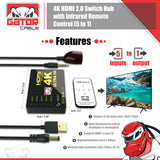 4K HDMI Splitter Switch Box Hub Control remoto IR 5X1