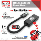 Adaptador de red USB 3.0 Gigabit Ethernet LAN RJ45 1000Mbps para Windows PC Mac