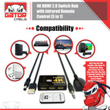 4K HDMI Splitter Switch Box Hub Control remoto IR 5X1